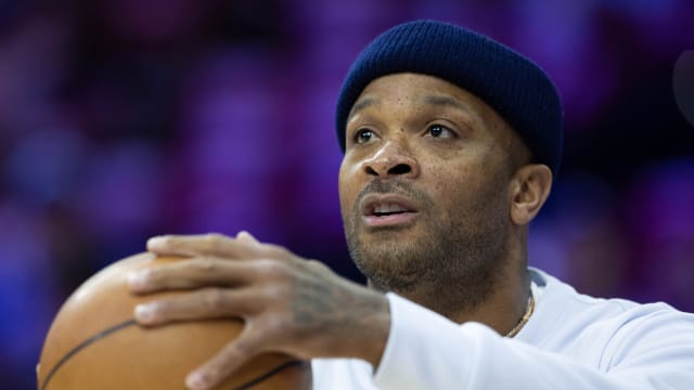 Philadelphia 76ers forward P.J. Tucker warms up before game six of the 2023 NBA playoffs against the Boston Celtics